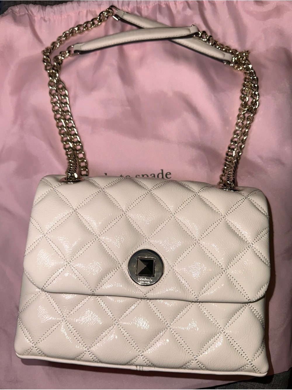 kate spade Cream Quilted Leather Shoulder Bag with Gold Chain